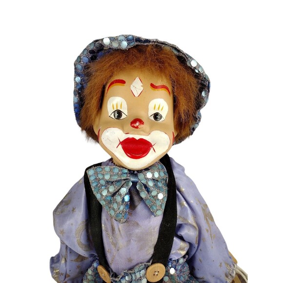 VTG Porcelain Cloth Clown Marionette 22" On Swing Face Halloween Puppet READ - Picture 2 of 10